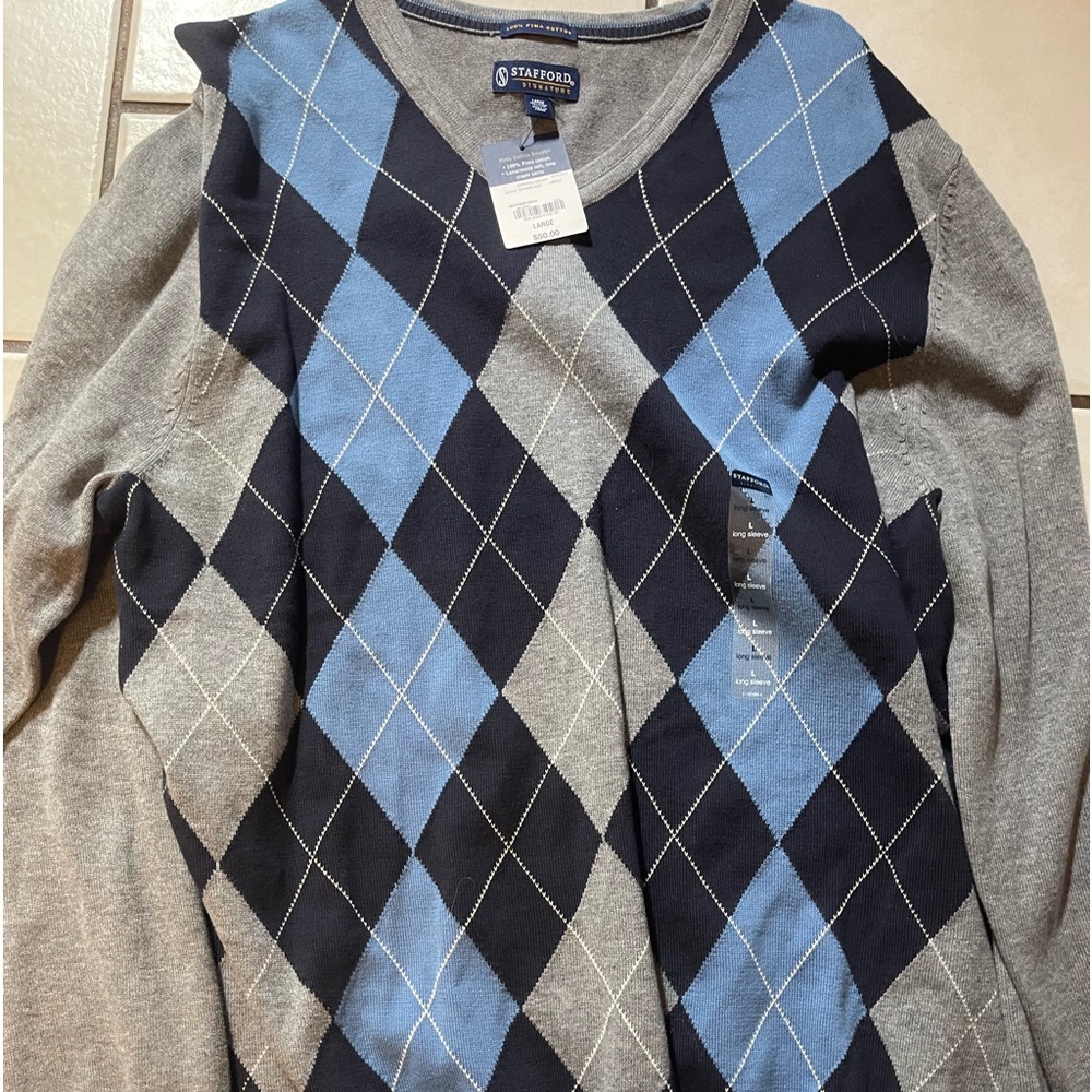 Stafford pull over argyle sweater sz large